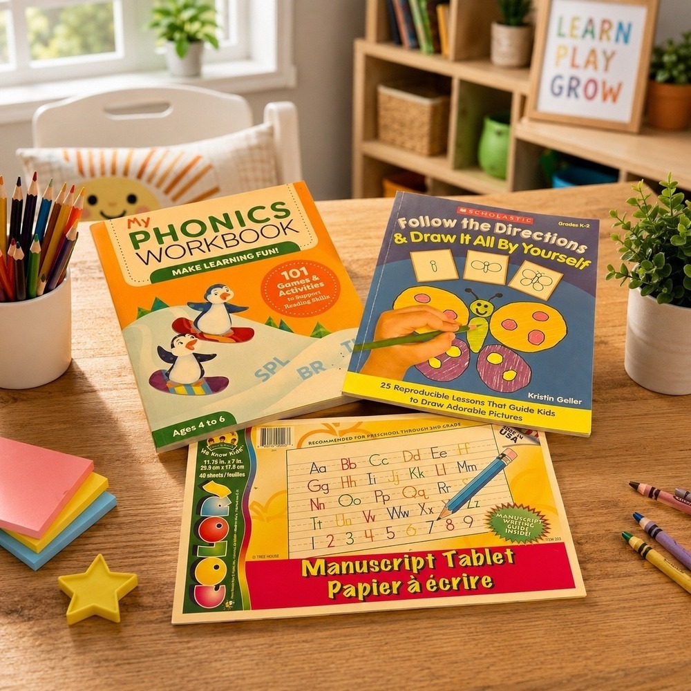 Preschool Learning Bundle 3PC Phonics Drawing Workbook Set